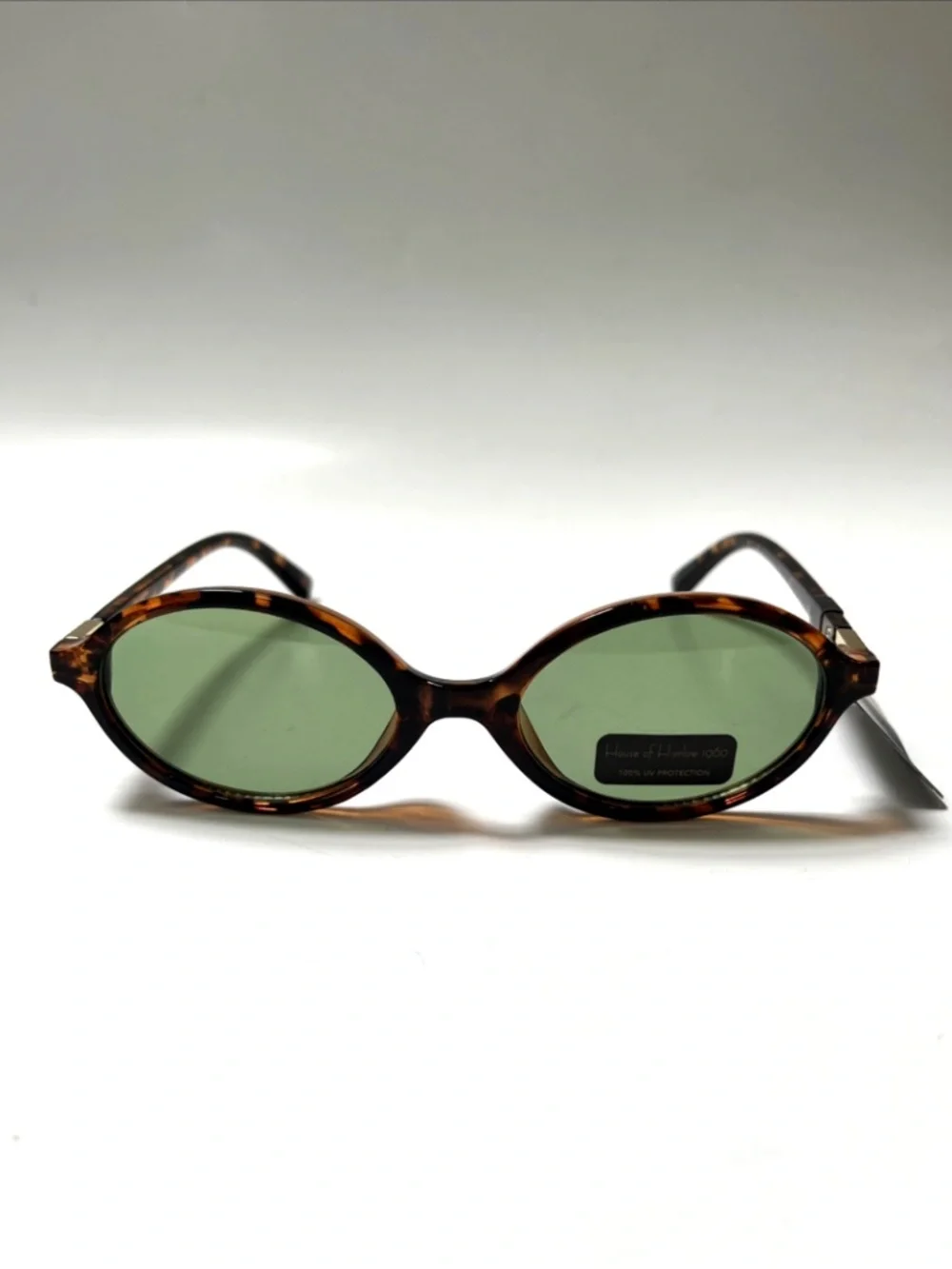 House of Harlow 1960 Slim Oval Sunglasses Acetate Tortoise Shell Green Lens NWT